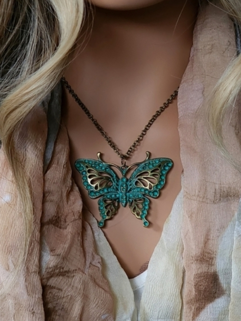 Anthro Insects Jewelry Antique Gold Bronze Butterfly Large Pendant